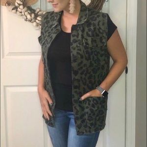 Olive leopard print vest